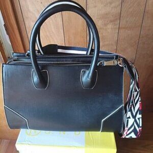 JustFab Black Structured Satchel Handbag Top Handle w/ Crossbody Strap – New